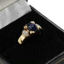 Load image into Gallery viewer, A Stylish Vintage 9K Gold Sapphire Cabochon and Diamond Ring
