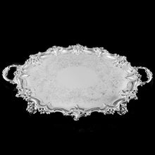 Load image into Gallery viewer, A Huge Solid Sterling Silver Victorian Two-Handled Tray with Cast Border & Fine Engravings - Barnard 1857 - 72cm (3.8kg)