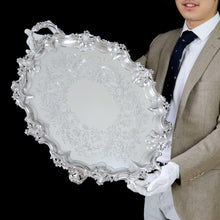Load image into Gallery viewer, A Huge Solid Sterling Silver Victorian Two-Handled Tray with Cast Border & Fine Engravings - Barnard 1857 - 72cm (3.8kg)