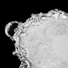 Load image into Gallery viewer, A Huge Solid Sterling Silver Victorian Two-Handled Tray with Cast Border & Fine Engravings - Barnard 1857 - 72cm (3.8kg)