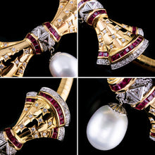 Load image into Gallery viewer, A Marvellous Vintage 18K Gold Ruby, Diamond & Pearl Bow Necklace