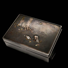 Load image into Gallery viewer, A Solid Silver Mixed Metal Japanese Box Meiji Era with Shibuichi & Shakudou - Hidetada/Shuusei c.1890 - Artisan Antiques