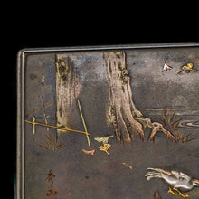 Load image into Gallery viewer, A Solid Silver Mixed Metal Japanese Box Meiji Era with Shibuichi & Shakudou - Hidetada/Shuusei c.1890 - Artisan Antiques