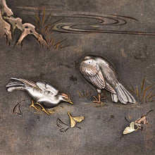 Load image into Gallery viewer, A Solid Silver Mixed Metal Japanese Box Meiji Era with Shibuichi & Shakudou - Hidetada/Shuusei c.1890 - Artisan Antiques