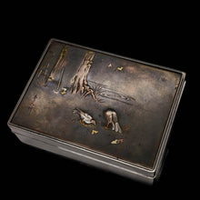 Load image into Gallery viewer, A Solid Silver Mixed Metal Japanese Box Meiji Era with Shibuichi & Shakudou - Hidetada/Shuusei c.1890 - Artisan Antiques