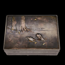 Load image into Gallery viewer, A Solid Silver Mixed Metal Japanese Box Meiji Era with Shibuichi & Shakudou - Hidetada/Shuusei c.1890 - Artisan Antiques