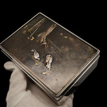 Load image into Gallery viewer, A Solid Silver Mixed Metal Japanese Box Meiji Era with Shibuichi & Shakudou - Hidetada/Shuusei c.1890 - Artisan Antiques