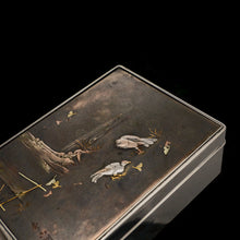 Load image into Gallery viewer, A Solid Silver Mixed Metal Japanese Box Meiji Era with Shibuichi & Shakudou - Hidetada/Shuusei c.1890 - Artisan Antiques