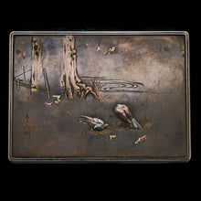 Load image into Gallery viewer, A Solid Silver Mixed Metal Japanese Box Meiji Era with Shibuichi & Shakudou - Hidetada/Shuusei c.1890 - Artisan Antiques