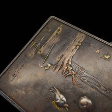 Load image into Gallery viewer, A Solid Silver Mixed Metal Japanese Box Meiji Era with Shibuichi & Shakudou - Hidetada/Shuusei c.1890 - Artisan Antiques
