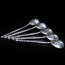 Load image into Gallery viewer, Antique Imperial Russian Silver Niello Spoons - Set of 5 c.1850 - Artisan Antiques