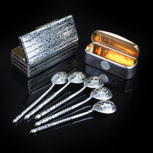 Load image into Gallery viewer, Antique Imperial Russian Silver Niello Spoons - Set of 5 c.1850 - Artisan Antiques