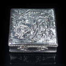 Load image into Gallery viewer, English Solid Silver Square Table Snuff Box with Repousse & Gold Gilt - Artisan Antiques