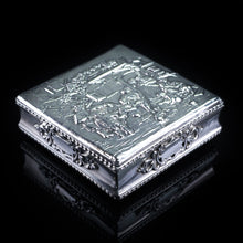 Load image into Gallery viewer, English Solid Silver Square Table Snuff Box with Repousse & Gold Gilt - Artisan Antiques