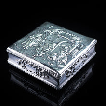 Load image into Gallery viewer, English Solid Silver Square Table Snuff Box with Repousse & Gold Gilt - Artisan Antiques