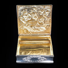 Load image into Gallery viewer, English Solid Silver Square Table Snuff Box with Repousse & Gold Gilt - Artisan Antiques