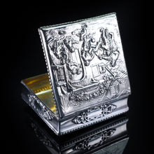 Load image into Gallery viewer, English Solid Silver Square Table Snuff Box with Repousse & Gold Gilt - Artisan Antiques
