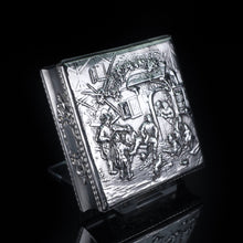 Load image into Gallery viewer, English Solid Silver Square Table Snuff Box with Repousse & Gold Gilt - Artisan Antiques
