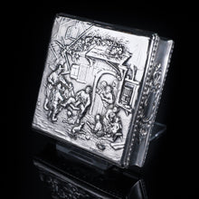 Load image into Gallery viewer, English Solid Silver Square Table Snuff Box with Repousse & Gold Gilt - Artisan Antiques
