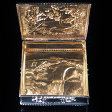 Load image into Gallery viewer, English Solid Silver Square Table Snuff Box with Repousse & Gold Gilt - Artisan Antiques