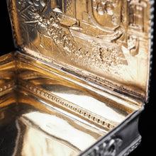 Load image into Gallery viewer, English Solid Silver Square Table Snuff Box with Repousse & Gold Gilt - Artisan Antiques