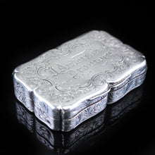 Load image into Gallery viewer, Antique Victorian Hand Engraved Solid Silver Snuff Box - Birmingham 1851 - Artisan Antiques