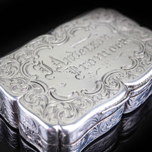 Load image into Gallery viewer, Antique Victorian Hand Engraved Solid Silver Snuff Box - Birmingham 1851 - Artisan Antiques