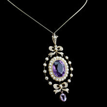 Load image into Gallery viewer, Antique Edwardian Amethyst & Seed Pearl 9K Gold Necklace Pendant - c.1905