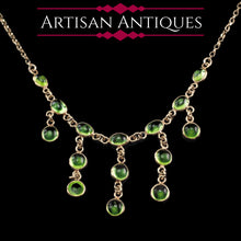 Load image into Gallery viewer, Vintage 9K Gold Peridot Cabochon Cascade Drop Necklace