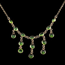 Load image into Gallery viewer, Vintage 9K Gold Peridot Cabochon Cascade Drop Necklace