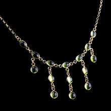 Load image into Gallery viewer, Vintage 9K Gold Peridot Cabochon Cascade Drop Necklace