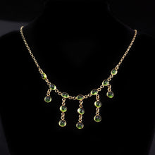 Load image into Gallery viewer, Vintage 9K Gold Peridot Cabochon Cascade Drop Necklace