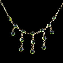 Load image into Gallery viewer, Vintage 9K Gold Peridot Cabochon Cascade Drop Necklace