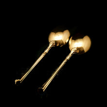 Load image into Gallery viewer, A Victorian Pair of Solid Silver Gilt Spoons with Fine Engravings - Francis Higgins 1883 - Artisan Antiques