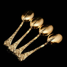 Load image into Gallery viewer, An Antique Set of 4 Solid Silver Gilt Spoons with Highly Embossed Design - Henry William Curry 1871 - Artisan Antiques