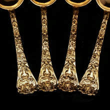 Load image into Gallery viewer, An Antique Set of 4 Solid Silver Gilt Spoons with Highly Embossed Design - Henry William Curry 1871 - Artisan Antiques