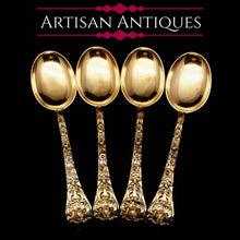 Load image into Gallery viewer, An Antique Set of 4 Solid Silver Gilt Spoons with Highly Embossed Design - Henry William Curry 1871 - Artisan Antiques