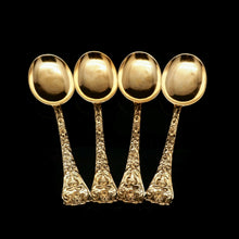 Load image into Gallery viewer, An Antique Set of 4 Solid Silver Gilt Spoons with Highly Embossed Design - Henry William Curry 1871 - Artisan Antiques