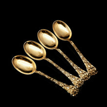 Load image into Gallery viewer, An Antique Set of 4 Solid Silver Gilt Spoons with Highly Embossed Design - Henry William Curry 1871 - Artisan Antiques