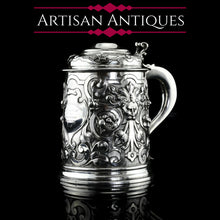 Load image into Gallery viewer, Antique Solid Sterling Silver Large Tankard with Royal Marines Officer Interest - Goldsmiths & Silversmiths Co 1900