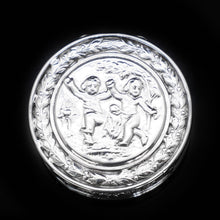 Load image into Gallery viewer, Solid Silver German Pill Box with Embossed Cherub Lid - 19th Century - Artisan Antiques