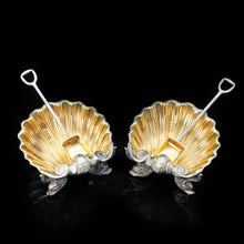 Load image into Gallery viewer, A Pair of Boxed Solid Silver Salt Cellars of Scallop Form - Chawner & co 1871 - Artisan Antiques