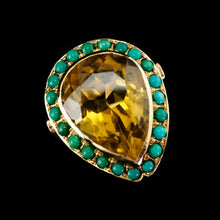 Load image into Gallery viewer, Vintage Huge Citrine (~17CT) and Turquoise 18K Gold Ring Pear Cut
