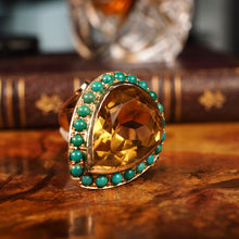Load image into Gallery viewer, Vintage Huge Citrine (~17CT) and Turquoise 18K Gold Ring Pear Cut
