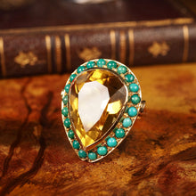 Load image into Gallery viewer, Vintage Huge Citrine (~17CT) and Turquoise 18K Gold Ring Pear Cut