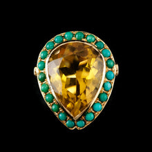 Load image into Gallery viewer, Vintage Huge Citrine (~17CT) and Turquoise 18K Gold Ring Pear Cut