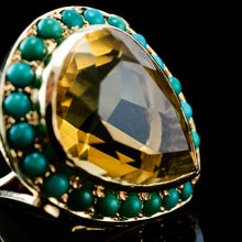 Load image into Gallery viewer, Vintage Huge Citrine (~17CT) and Turquoise 18K Gold Ring Pear Cut