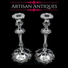 Load image into Gallery viewer, Antique Pair of Solid Silver Victorian Candlesticks - Henry Wilkinson & Co 1848 - Artisan Antiques