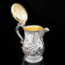 Load image into Gallery viewer, Large Solid Silver Flagon/Tankard with Victorian Chased Motifs - Martin Hall & Co, 1862 - Artisan Antiques