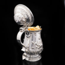 Load image into Gallery viewer, Large Solid Silver Flagon/Tankard with Victorian Chased Motifs - Martin Hall & Co, 1862 - Artisan Antiques